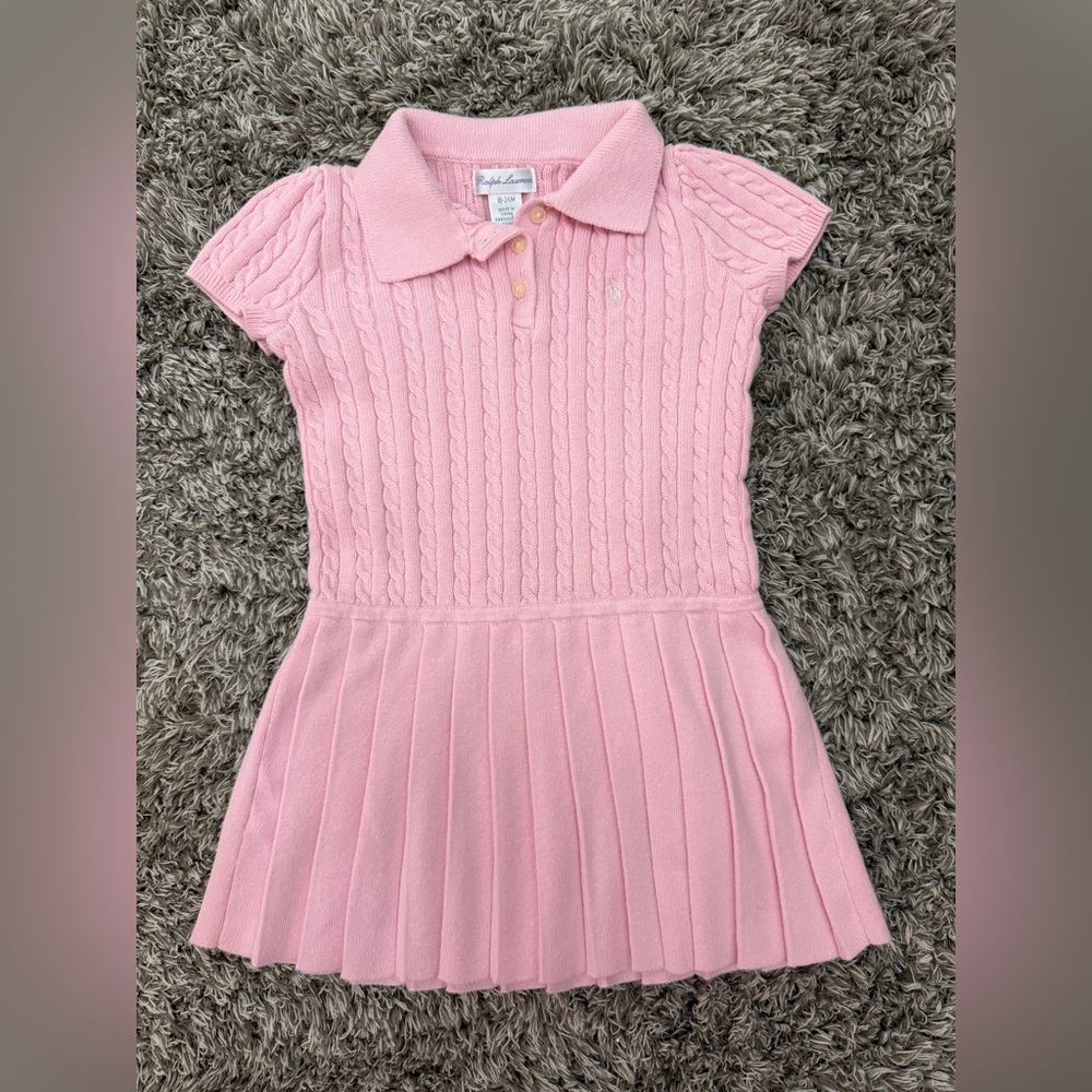 Ralph Lauren Light Pink Cable-Knit Polo Dress size 24 Months worn one time only